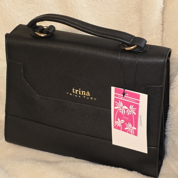 Trina Turk Black Leather Satchel - Picture 1 of 3